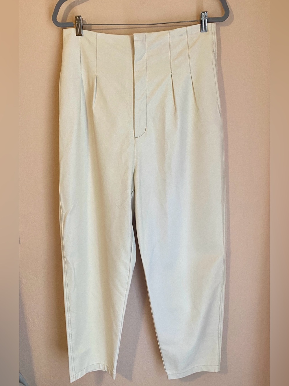 Free People Cecily Faux Leather High Rise Pants Ivory 12 - Picture 4 of 14